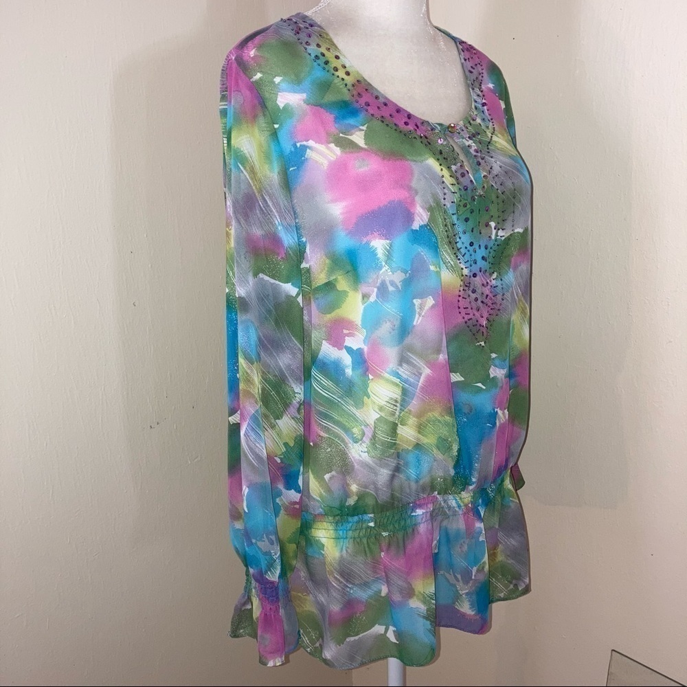 2/$25 Fashion Bug Sheer Chiffon Sequin Bead Top XL - Picture 3 of 3